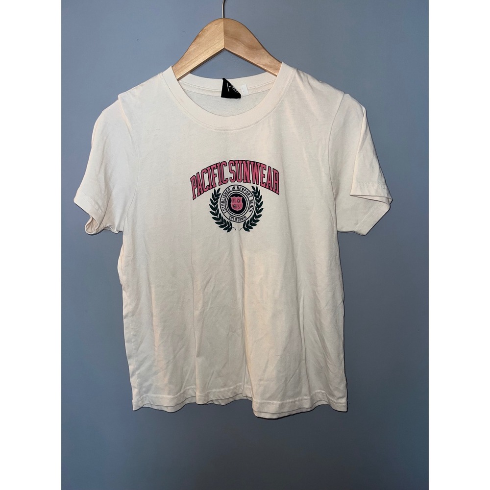 PacSun Pacific Sunwear Newport Beach Graphic Tee Cream Pink Small Short Sleeve
